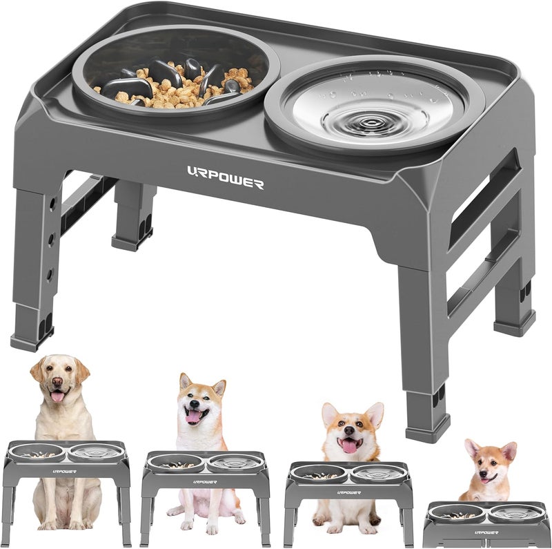URPOWER 2-in-1 Elevated Dog Bowls Mess Proof Slow Feeder with No Spill Water Bowl 4 Height Adjustable Raised Dog Bowl Non-Slip Food and Water Bowls Set for Small Medium Large Dogs - Image 1